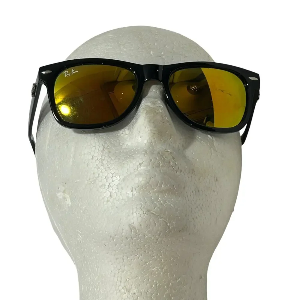 Ray-Ban RB2132 New Wayfarer Classic Sunglasses Black Frame Gold Mirrored Lens